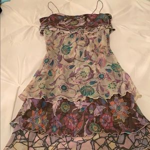 Designer Spaghetti Stap Purple Floral Spring Dress
